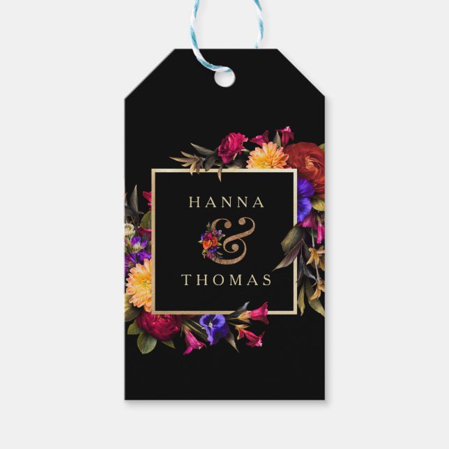 Étiquettes-cadeau Moody foncé Automne Mariage Floral (Devant)