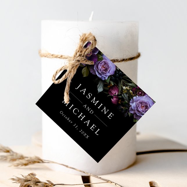 Étiquettes Cadeau Moody Gothic Purple Floral Mariage (Créateur téléchargé)