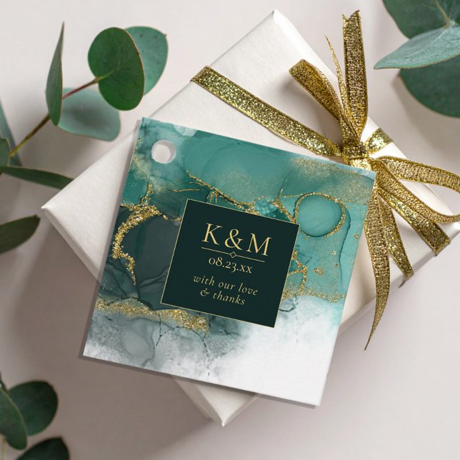 Étiquettes Cadeau Moody Ink Emerald Gold ID Abstrait988 (Créateur téléchargé)