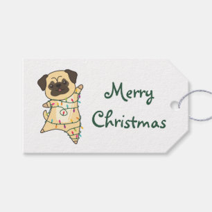 Étiquettes-cadeau Mops Noël Neige Animaux d'hiver Chiens Trucker Ha