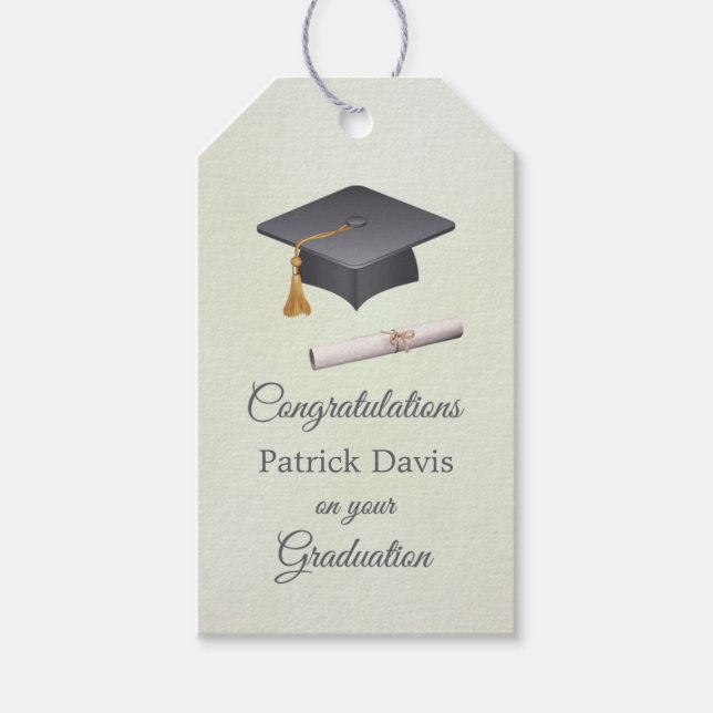 Étiquettes-cadeau Mortier noir gris, diplôme Graduation (Devant)