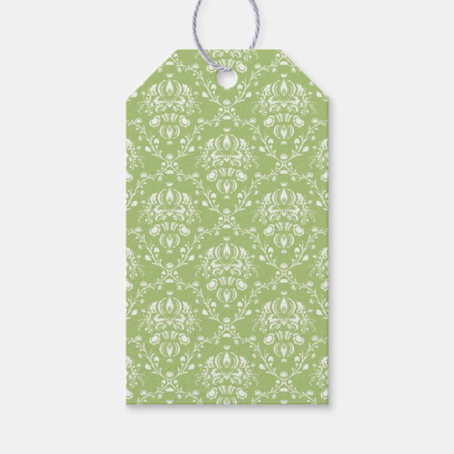 Étiquettes-cadeau Moss Green Damask (Devant)