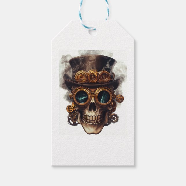 Étiquettes-cadeau Moteur crâne Steampunk (Devant)