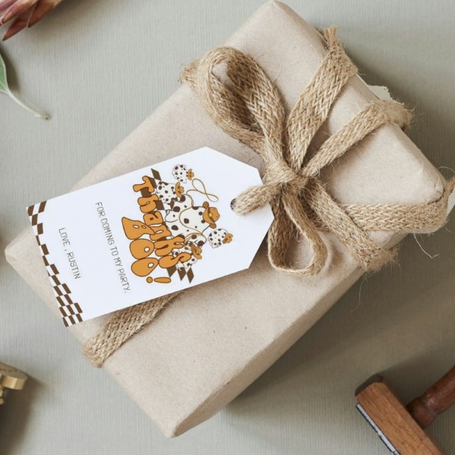 Étiquettes-cadeau Motif à carreaux Halloween Cowboy Rétro Merci Boo (Créateur téléchargé)