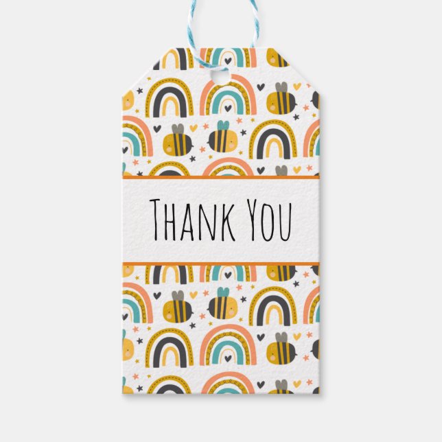 Étiquettes-cadeau Motif Abeille Bourdon Mignonne et Arc-en-Ciel Merc (Devant)