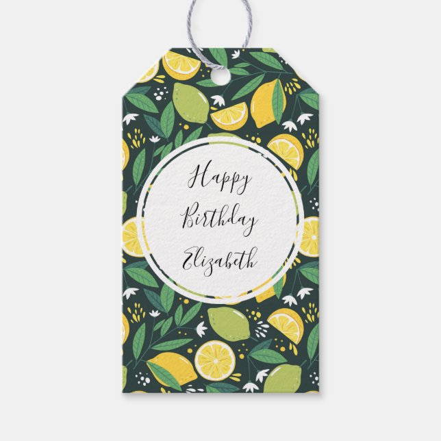 Étiquettes-cadeau Motif alimentaire de citron jaune et de citron ver (Devant)