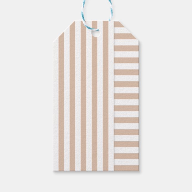 Étiquettes-cadeau motif beige blanc rayé (Devant)