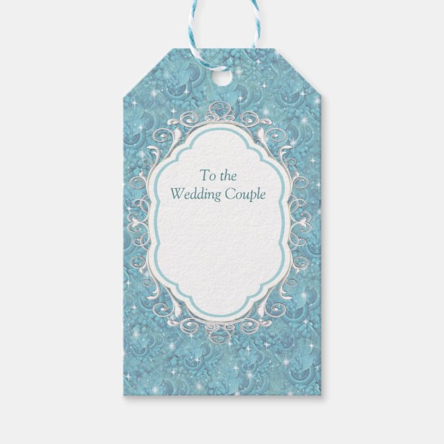 Étiquettes-cadeau Motif bleu soyeux et étincelles blanches (Devant)