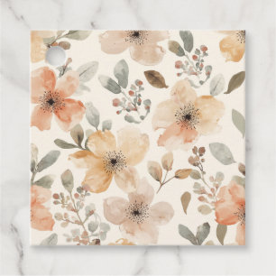 Étiquettes Cadeau Motif botanique aquarelle floral pêche beige