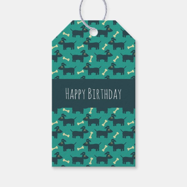 Étiquettes-cadeau Motif chien mignon avec os Joyeux anniversaire (Devant)