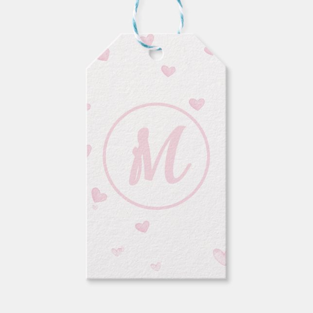 Étiquettes-cadeau Motif Coeur rose Fille Romantique Monogramme (Devant)