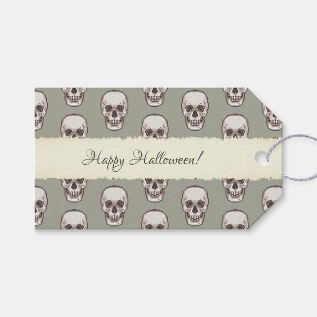 Étiquettes-cadeau Motif crâne Horreur gothique Pixel Art (Devant (Horizontal))