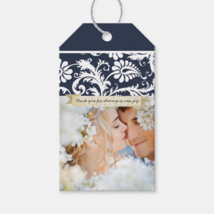 Étiquettes-cadeau Motif damassé vintage de votre photo rustique