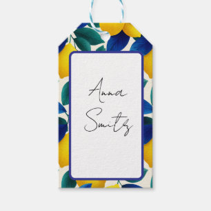 Étiquettes-cadeau Motif d'aquarelle citron et bleu Feuille