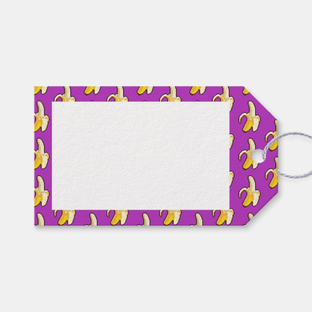 Étiquettes-cadeau Motif d'art Pixel de banane jaune peint (Devant (Horizontal))