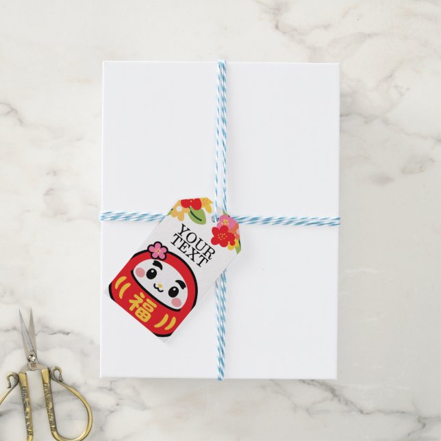 Étiquettes-cadeau Motif daruma mignon (With Twine)