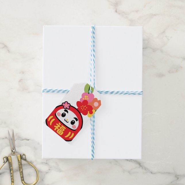 Étiquettes-cadeau Motif daruma mignon (With Twine)