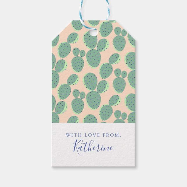 Étiquettes-cadeau Motif de cactus vert et rose (Devant)
