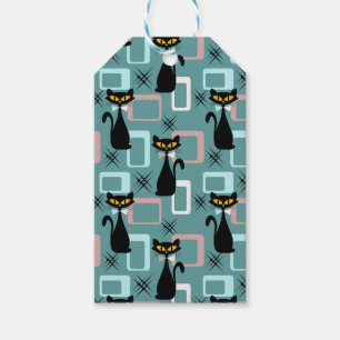 Étiquettes-cadeau Motif de chat noir du milieu du siècle