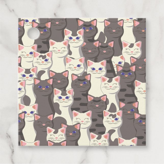 Étiquettes Cadeau Motif de chats blancs et gris (Devant)