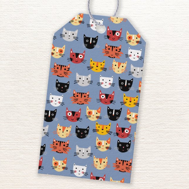 Étiquettes-cadeau Motif de chats mignons (Cute kitty cat gift tags with custom text on reverse)