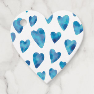 Étiquettes Cadeau Motif de cœur d'amour à l'aquarelle bleue