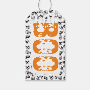 Étiquettes-cadeau Motif de crâne Éffrayant Orange Boo Halloween