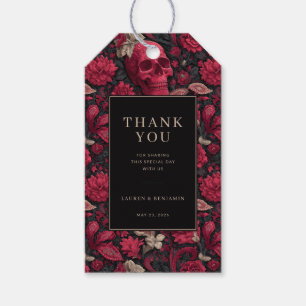 Étiquettes-cadeau Motif de crâne floral rouge audacieux