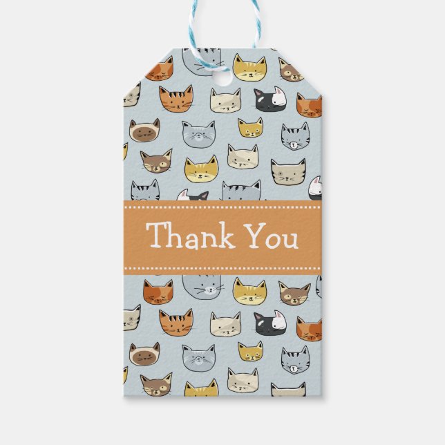Étiquettes-cadeau Motif de Doodle visage de chat (Devant)