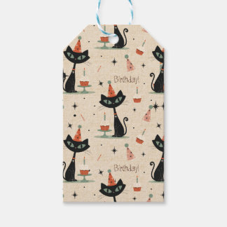 Étiquettes-cadeau     Motif de fête d'anniversaire pour chat atomiqu