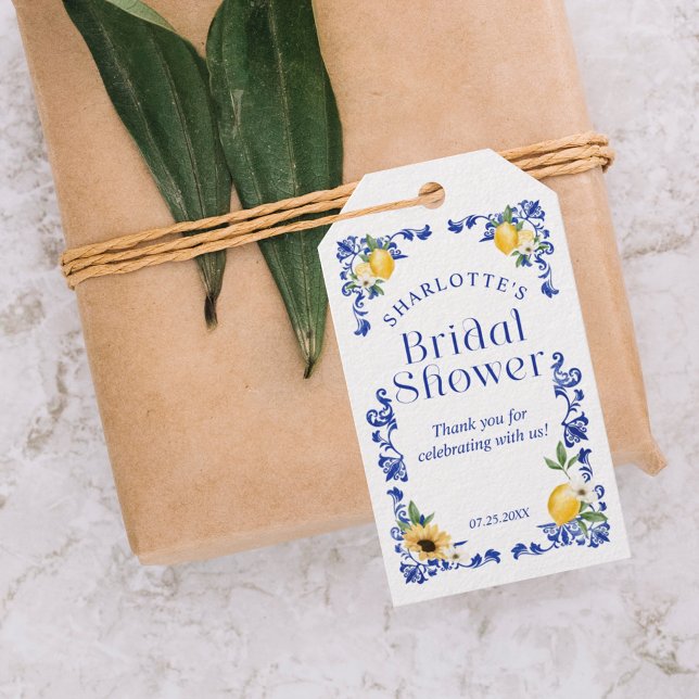 Étiquettes-cadeau Motif de Fête des mariées Merci citron bleu (Créateur téléchargé)