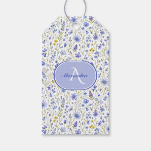 Étiquettes-cadeau Motif de fleur sauvage à l'aquarelle bleue avec no