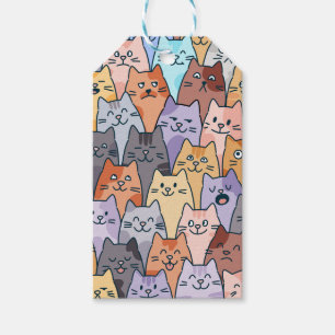 Étiquettes-cadeau Motif de foule de chats colorés et mignons, visage