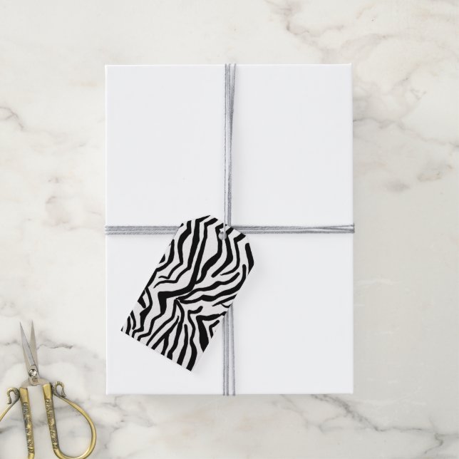 Étiquettes-cadeau Motif de fourrure noir et blanc Zebra (Avec de la ficelle)