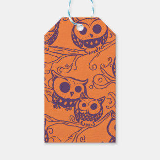 Étiquettes-cadeau Motif de hibou d'Halloween orange et violet