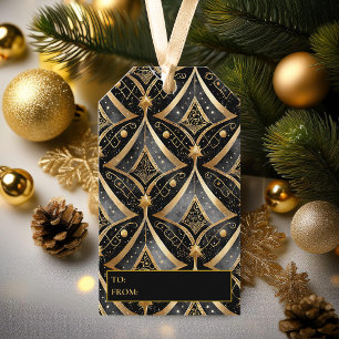 Étiquettes-cadeau Motif de Noël Black Gold #15 ID1009