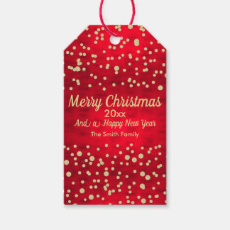 Étiquettes-cadeau Motif de Noël Confetti rouge et or