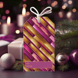 Étiquettes-cadeau Motif de Noël Magenta Gold#28 ID1009