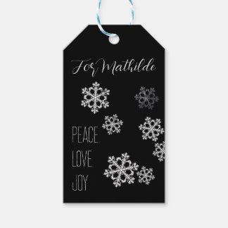 Étiquettes-cadeau Motif de Noël Monochrome Snowflake avec script