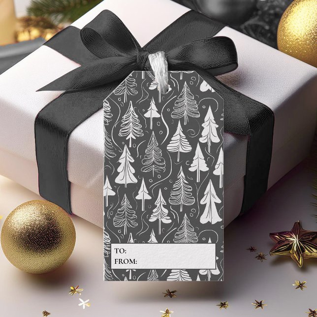 Étiquettes-cadeau Motif de Noël noir blanc #6 ID1009 (Créateur téléchargé)