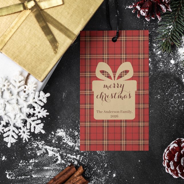 Étiquettes-cadeau Motif de Noël Rouge Plaid - (Créateur téléchargé)