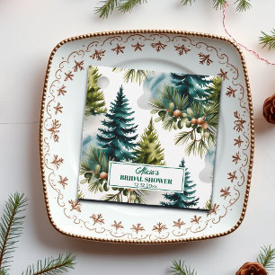 Étiquettes Cadeau Motif de pin à l'aquarelle Mariage d'hiver