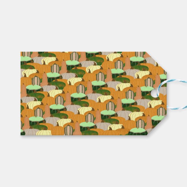 Étiquettes-cadeau Motif de récolte de courge d'automne (Devant (Horizontal))