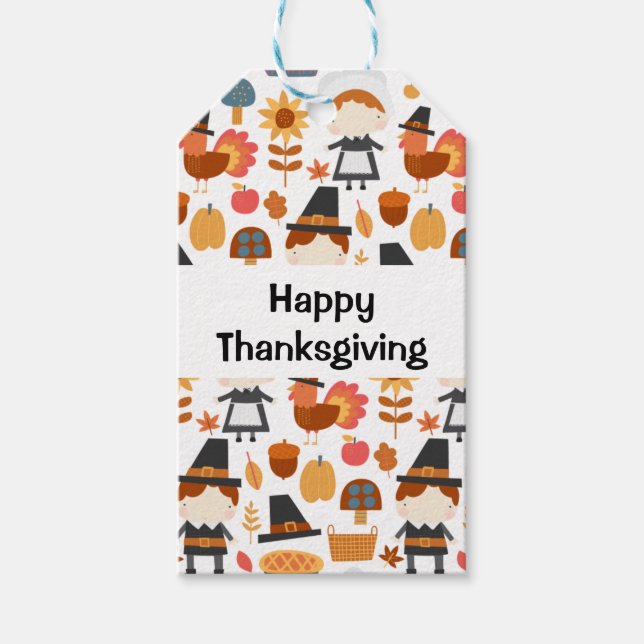 Étiquettes-cadeau Motif de récolte de pèlerins de bon thanksgiving (Devant)