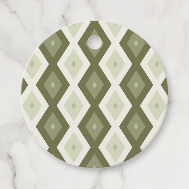 Étiquettes Cadeau Motif diamant vert olive (Devant)