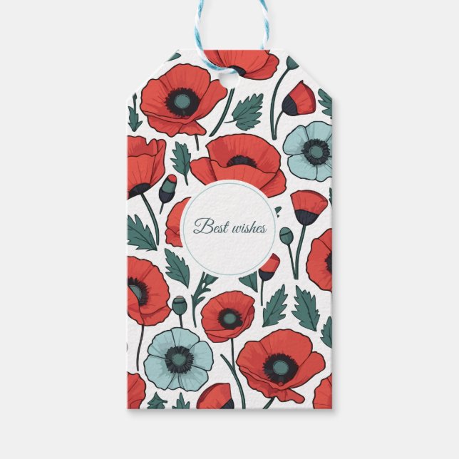 Étiquettes-cadeau Motif d'illustration des fleurs de coquelicots rou (Devant)