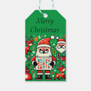Étiquettes-cadeau Motif drôle de Père Noël rétro et de rennes