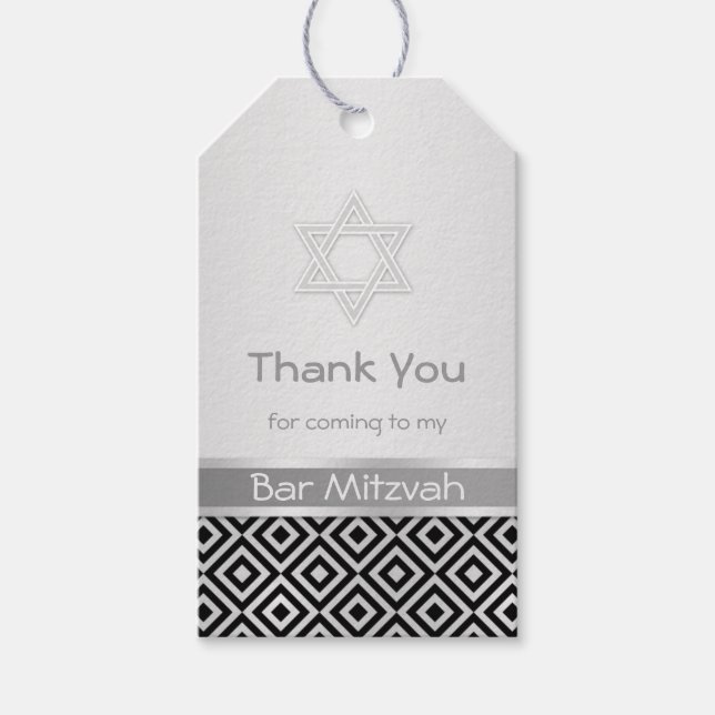 Étiquettes-cadeau Motif en diamant noir en argent Bar Mitzvah tag ca (Devant)