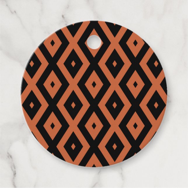 Étiquettes Cadeau Motif en diamant orange et noir (Devant)