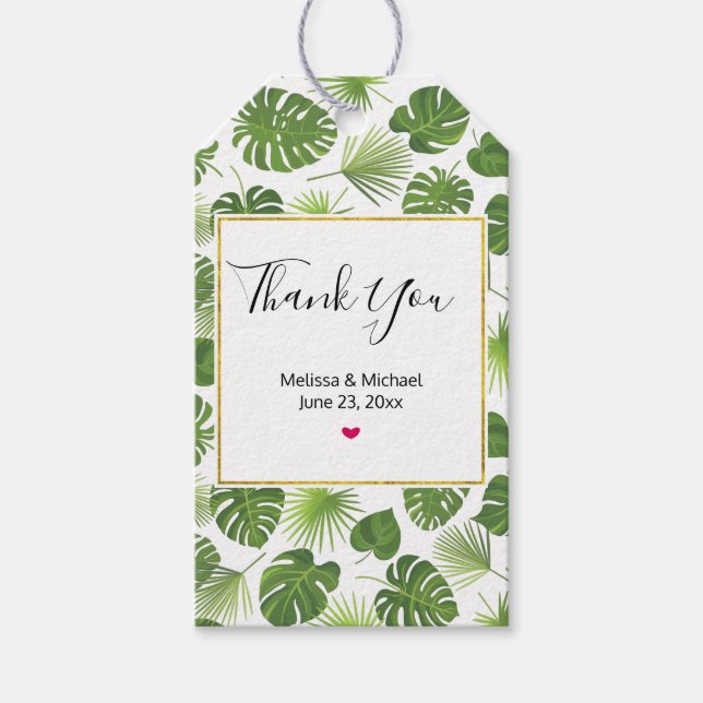 Étiquettes-cadeau Motif Feuille élégant Green Tropical (Devant)
